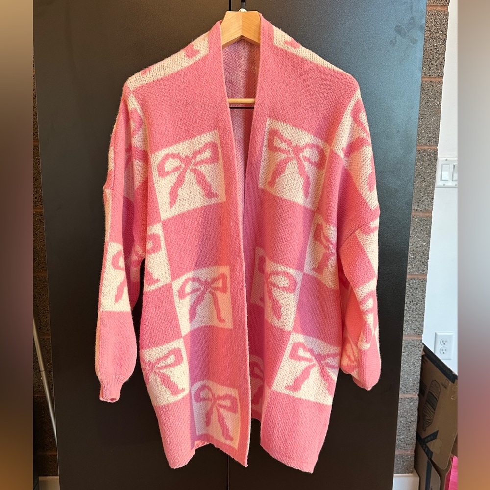 Altar’d State oversized cardigan with pink bows new